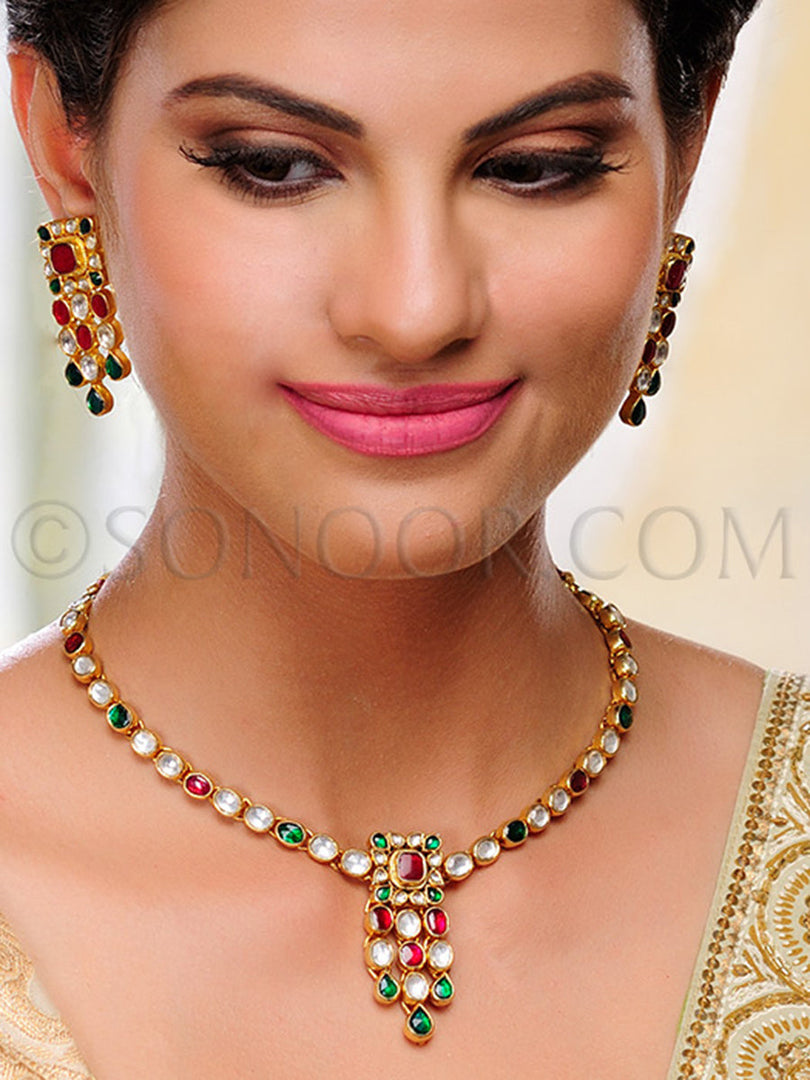 Aditi Gold Plated Kundan Handcraft Necklace Set