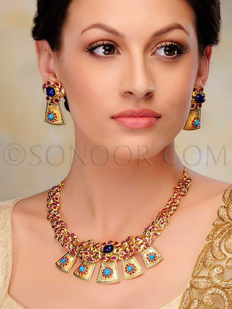 Shanum Gold Handcrafted Multi-Stone Necklace Set