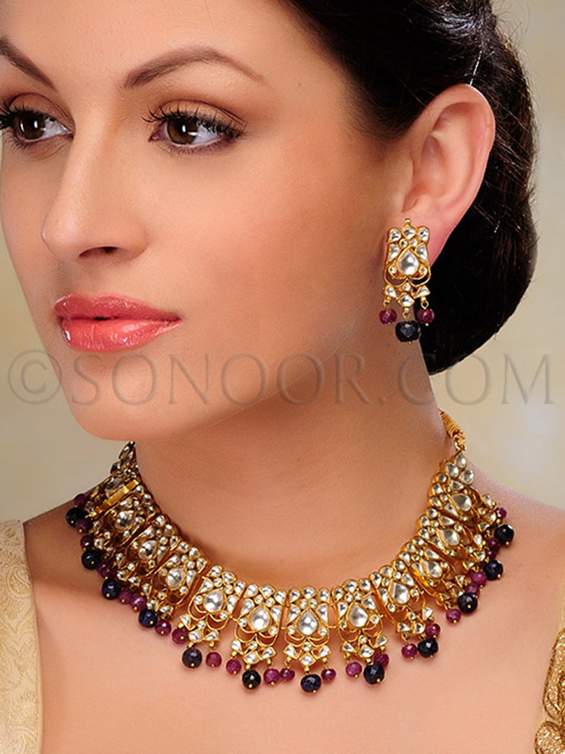 Piyal Antique Gold Plated Kundan Necklace Set