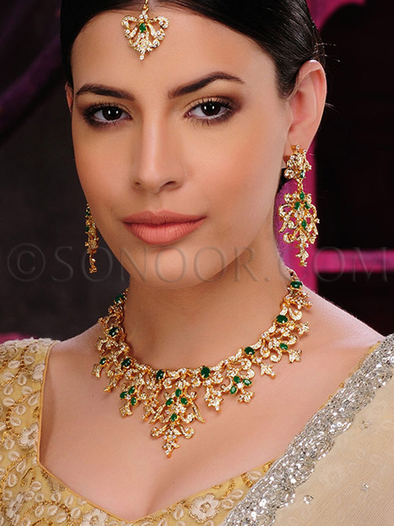 Shipra Gold Plated Green Stone Necklace Set