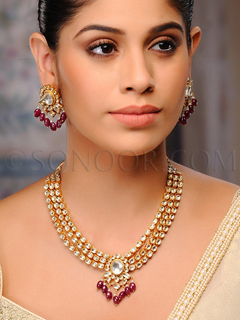 Samreen Antique Gold Plated Kundan Necklace Set