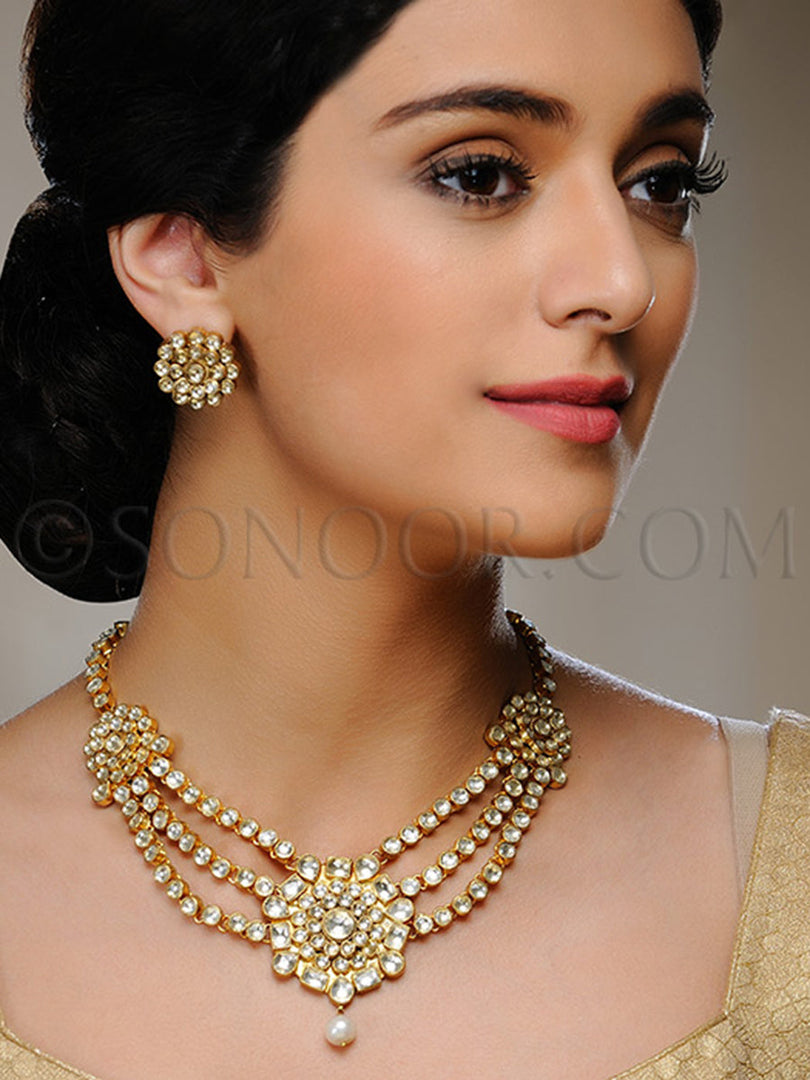 Dina Gold Plated Pearl Droplet Necklace Set