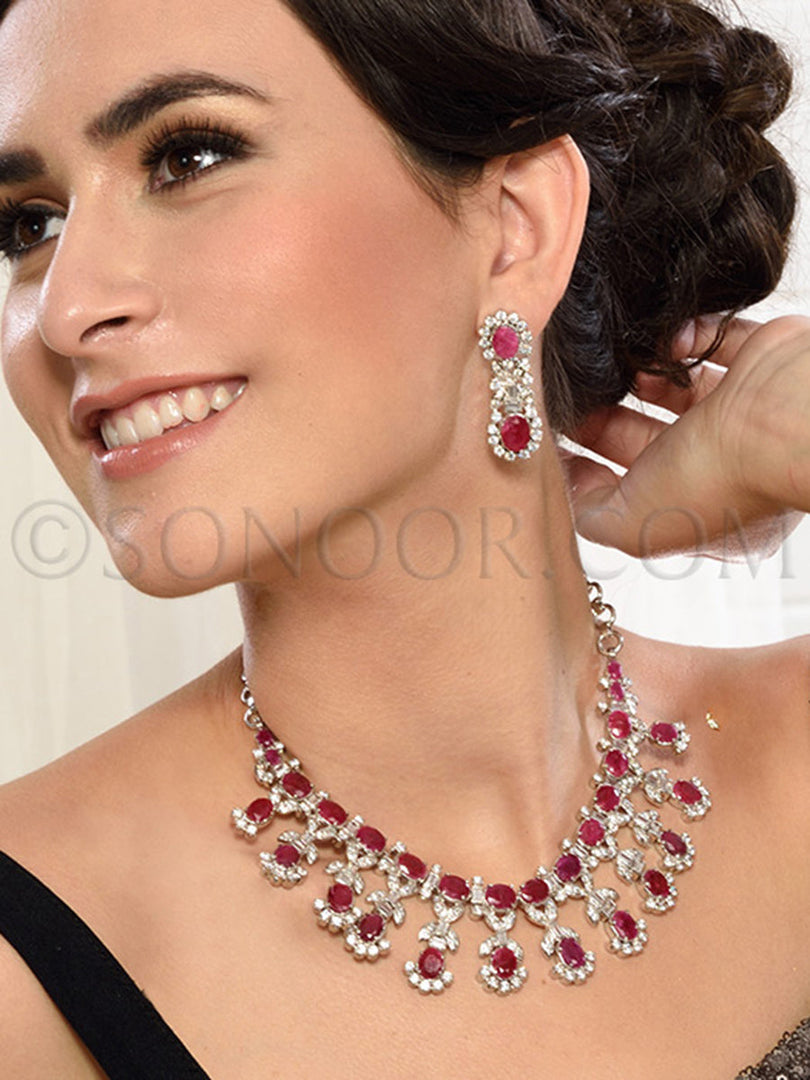 Shriya Silver Finish Cubic Zirconia Necklace Set
