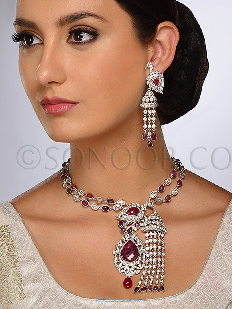 Shinat Silver Plated Cubic Zirconia Necklace Set