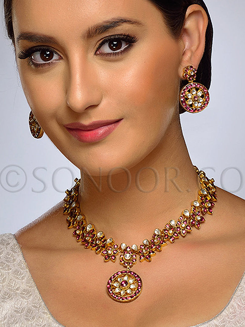Bhuvika Kundan Rhodonite Stone Necklace Set