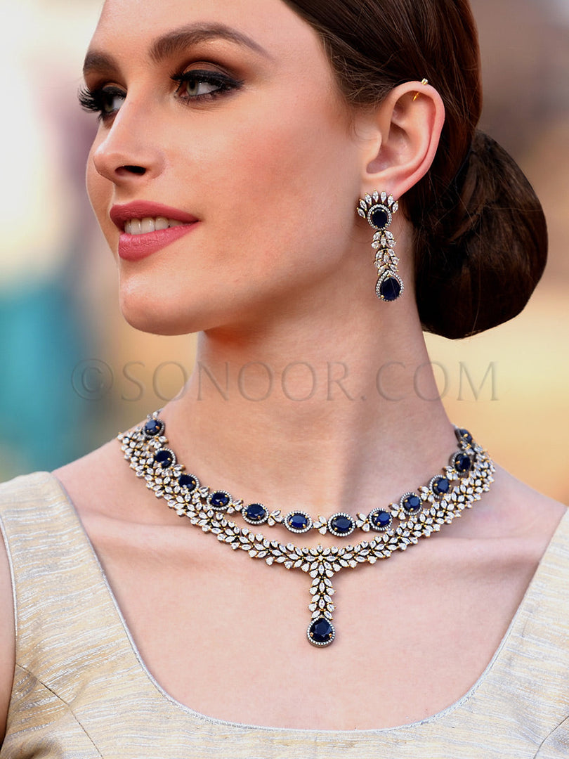 Janya Victorian Blue Stone Necklace Set