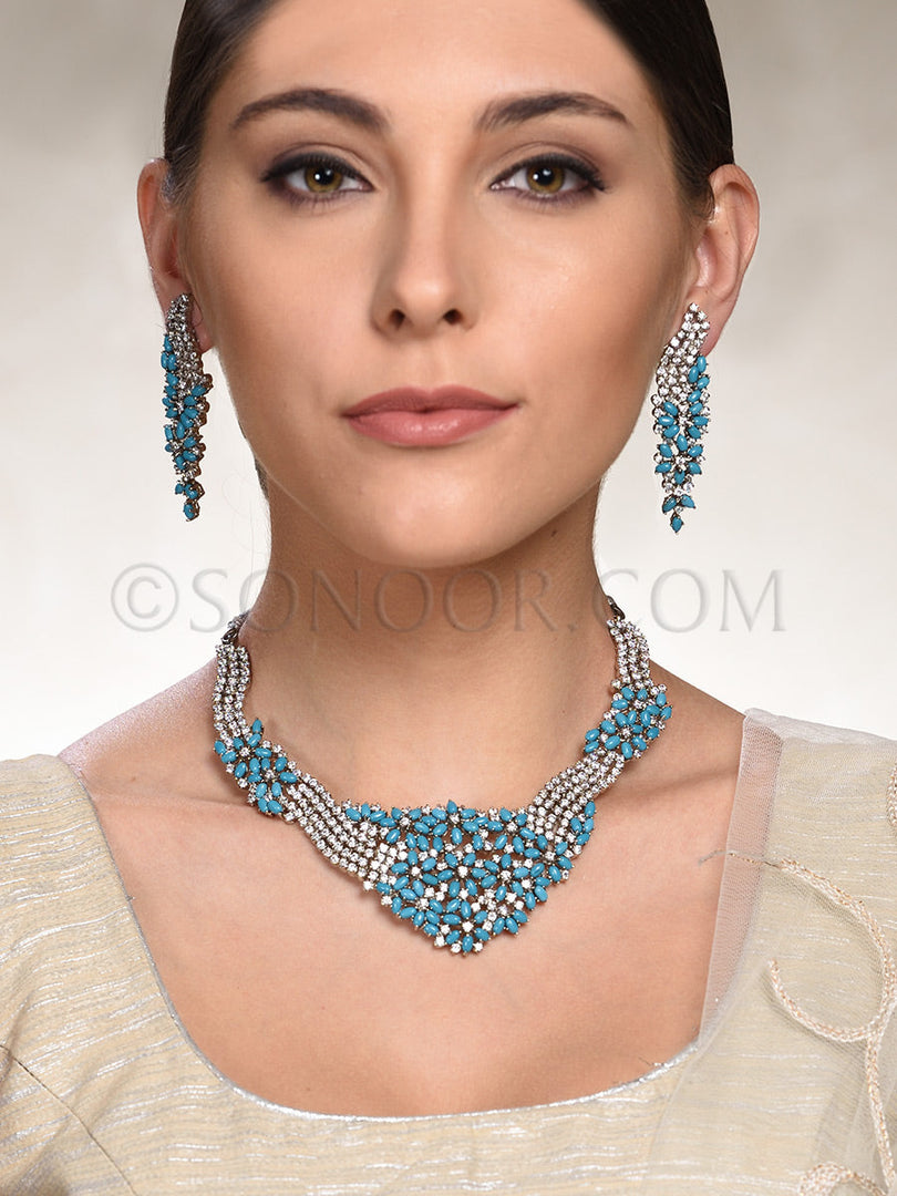 Haryka Silver Plated Blue Stone Necklace set
