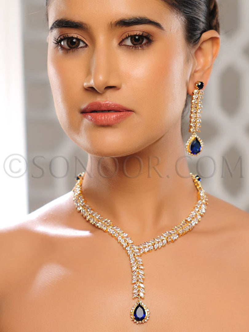 Vritti Cubic Zirconia Bigets Iolite Pendant Set