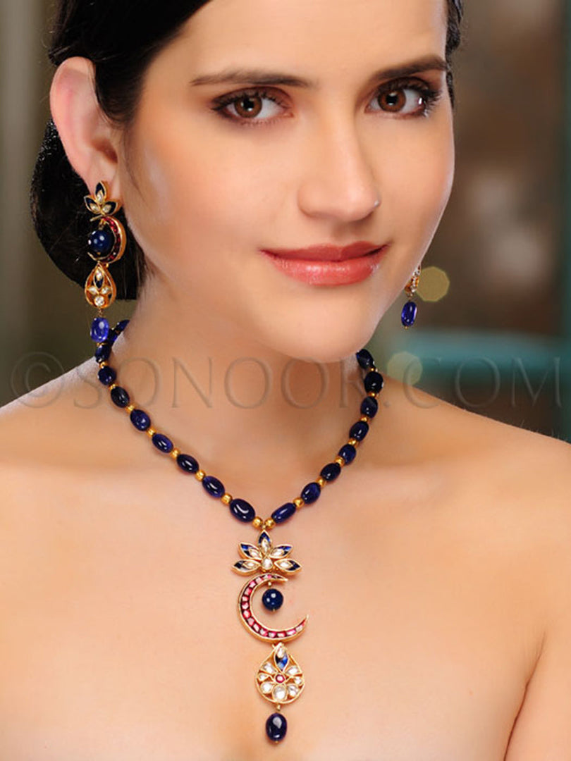 Naija Kundan Blue Stone Pendant Set
