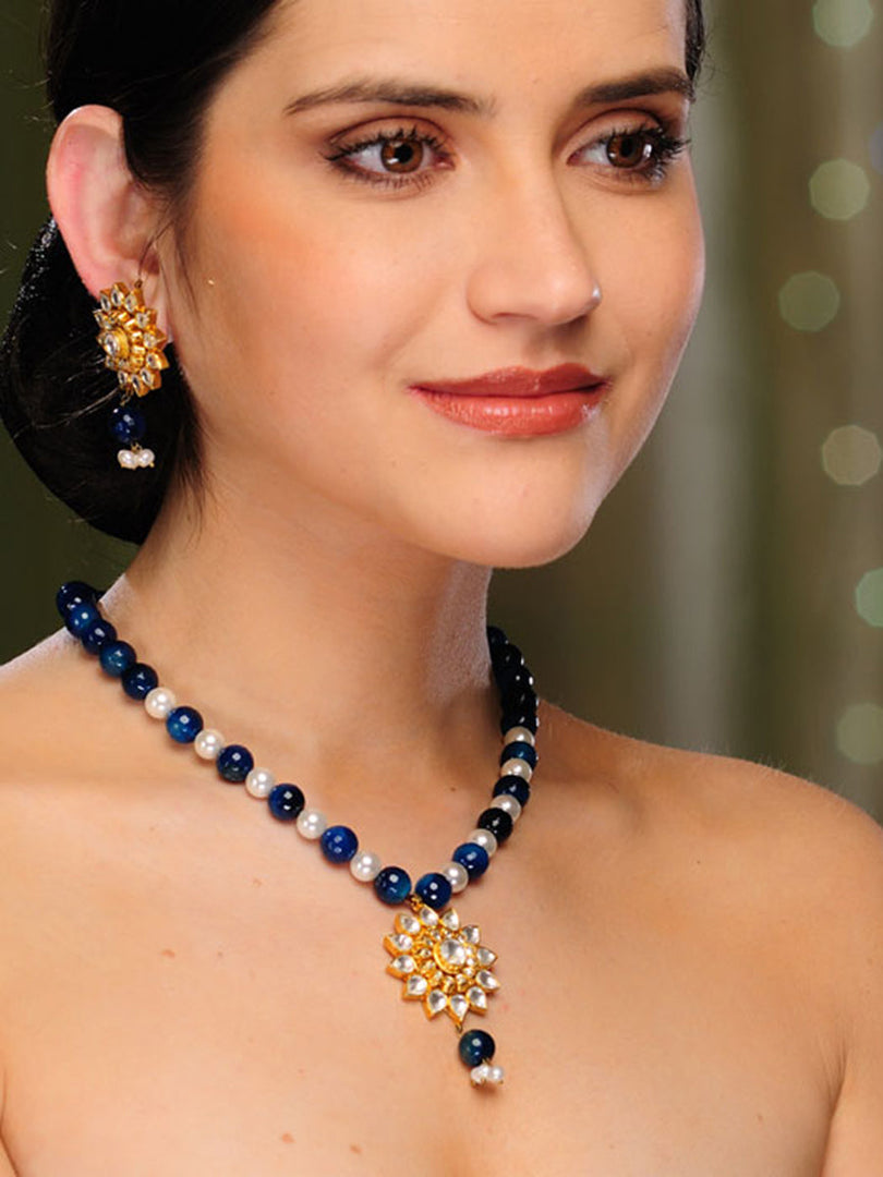 Naija Kundan Iolite Pearl String Pendant Set