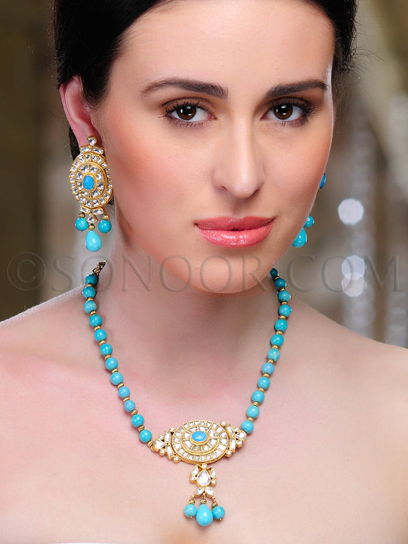 Reet Kundan Turquoise Pendant Set