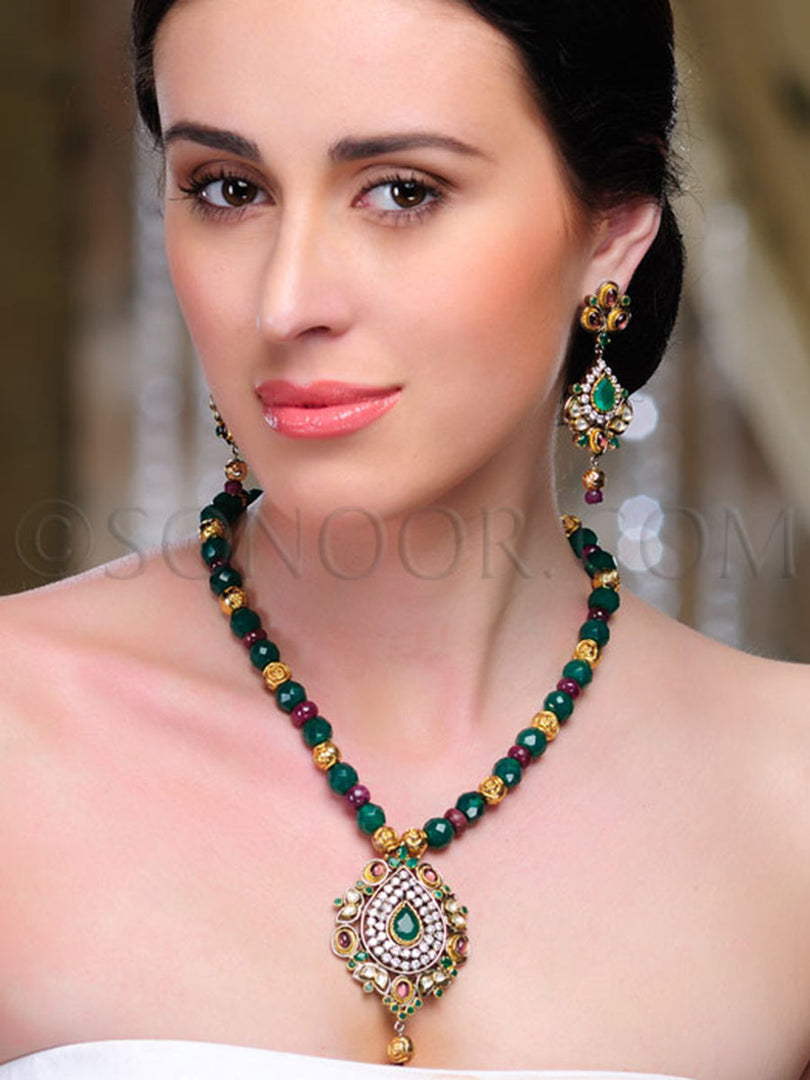 Yita Cubic Zirconia Jade Ruby Pendant Set