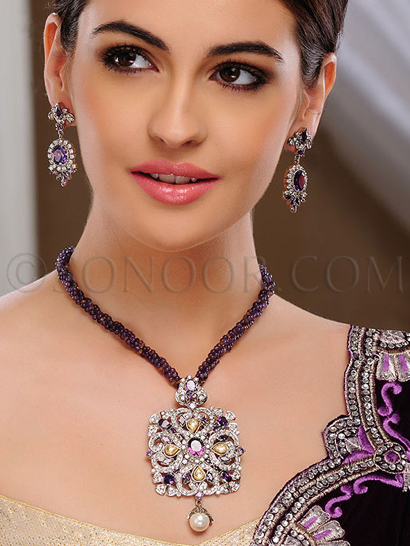 Chandrima Victorian Cubic Zirconia Kundan Pendant Set