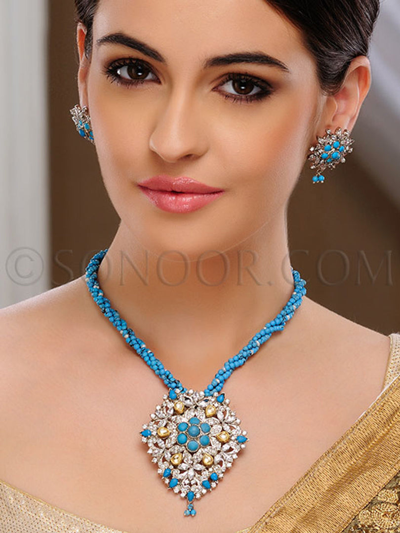 Chavi Cubic Zirconia Blue Stone String Pendant Set