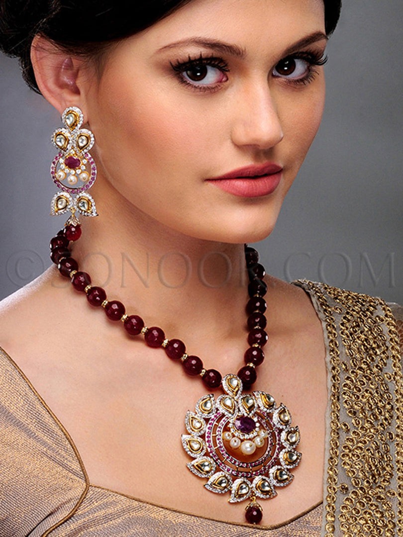 Dyuti Victorian Kundan Ruby Pendant Set