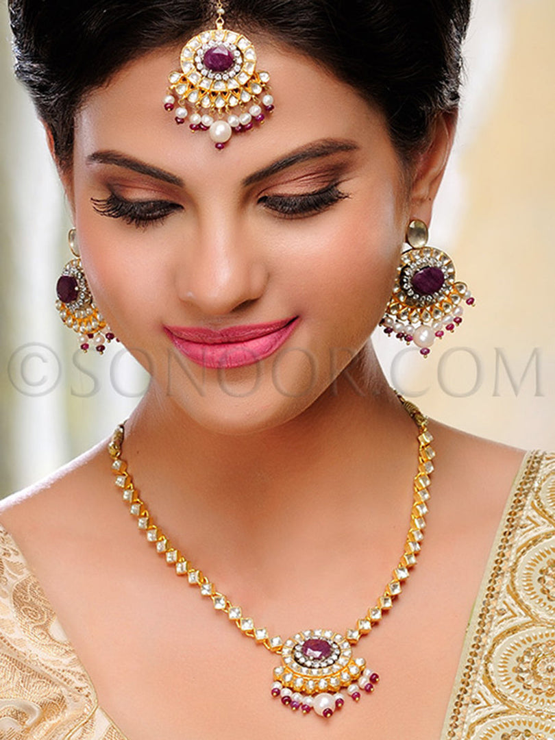 Dora Kundan Ruby Combo Pendant Set