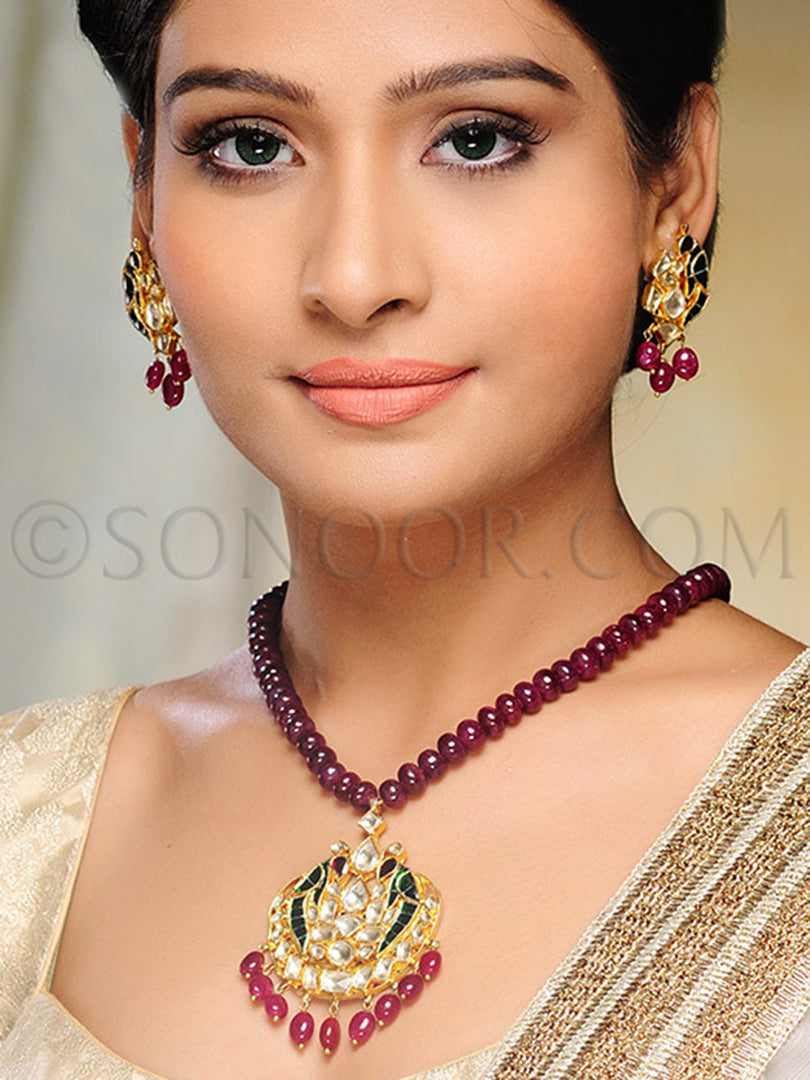 Rajsi Kundan Green Jade Pendant Set