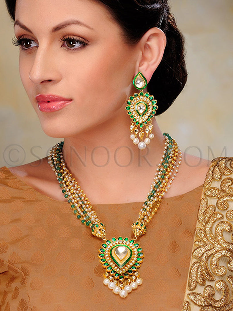 Janam Kundan Jade Pearl Drop Pendant Set
