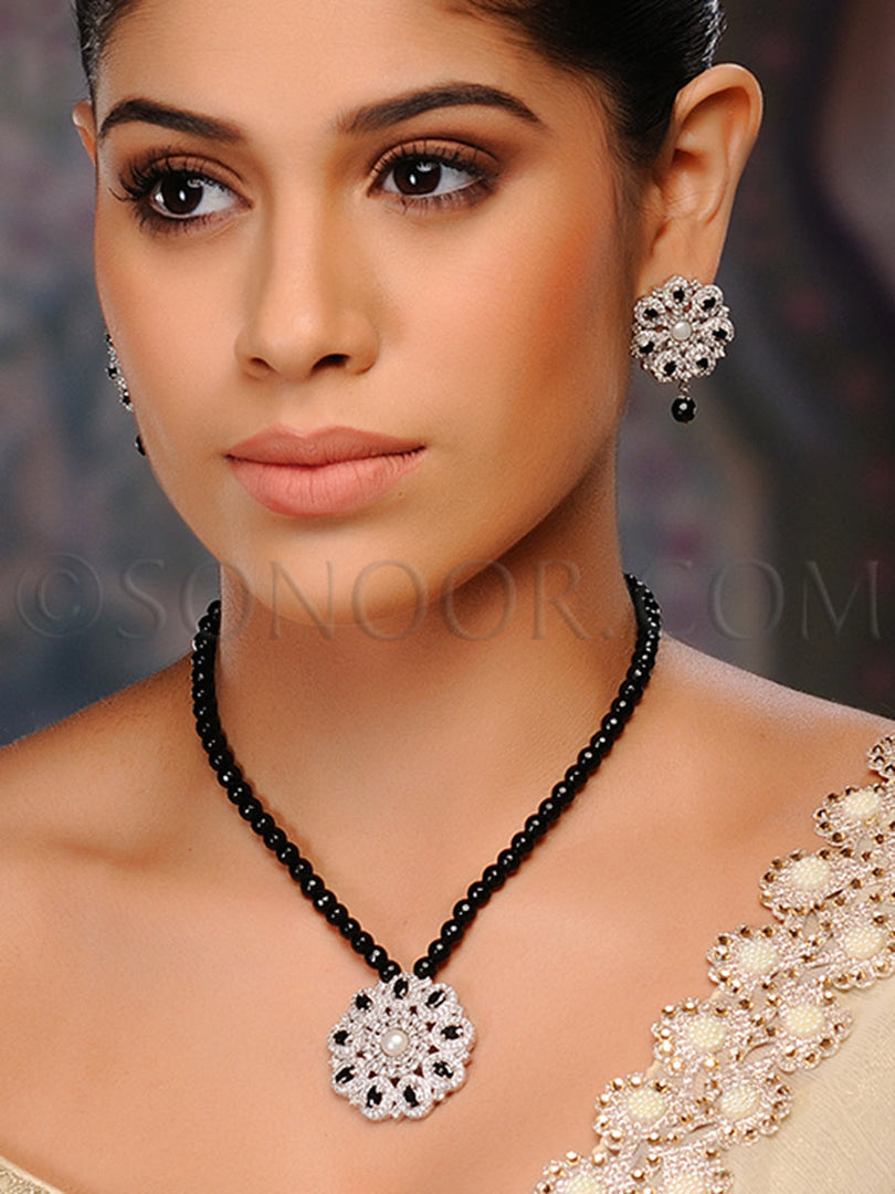 Mesha Cubic Zirconia Black Stone Pendant Set