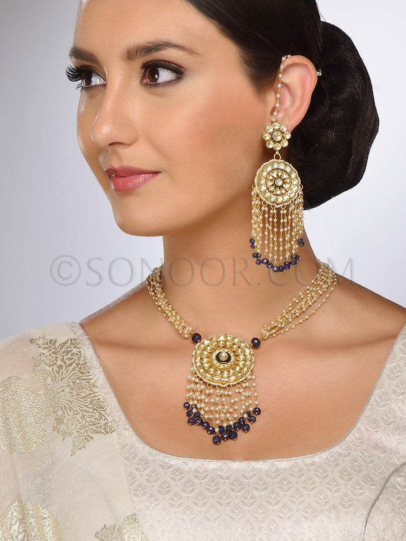 Pusti Kundan Small Pearl Pendant Set