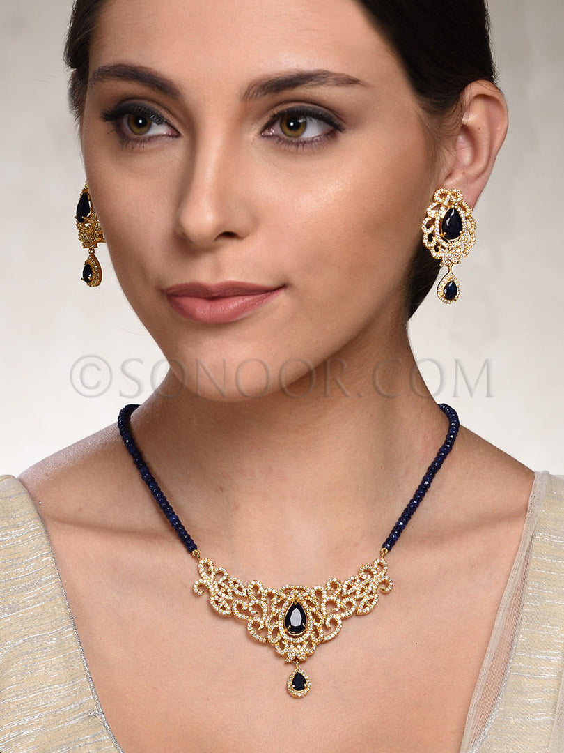 Romila Gold Finish American Diamond Pendant Set