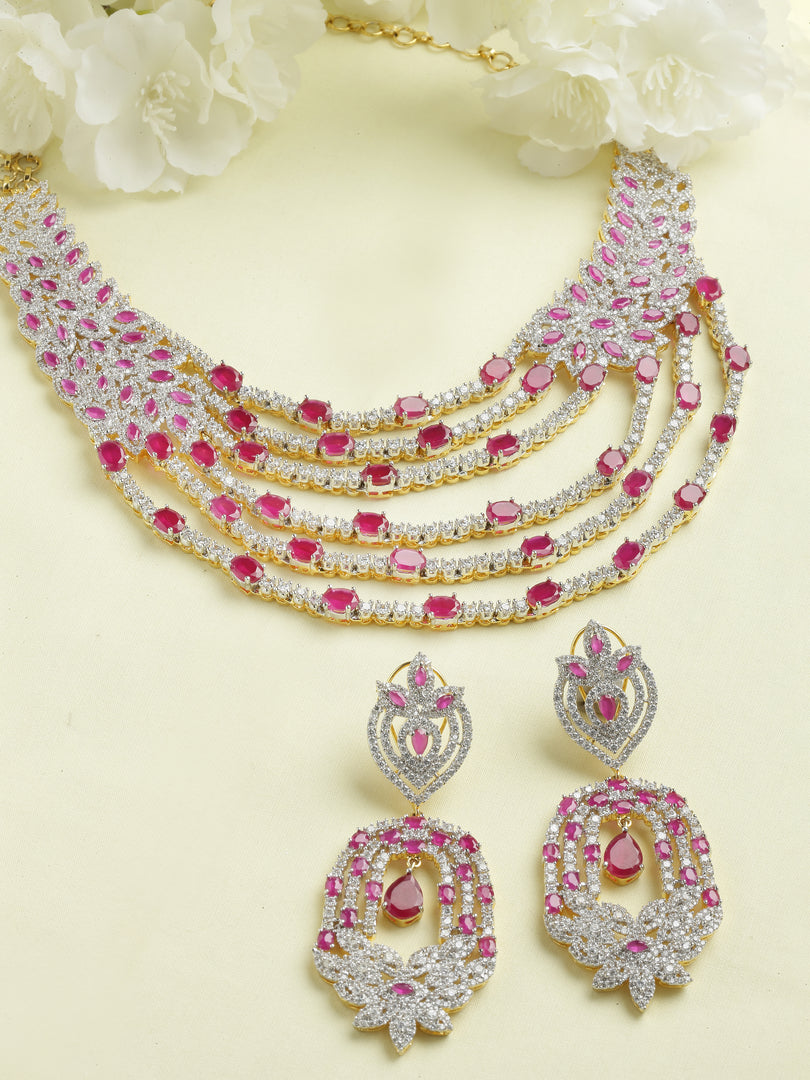 Dhuha Cubic Zirconia Red Jade Necklace Set