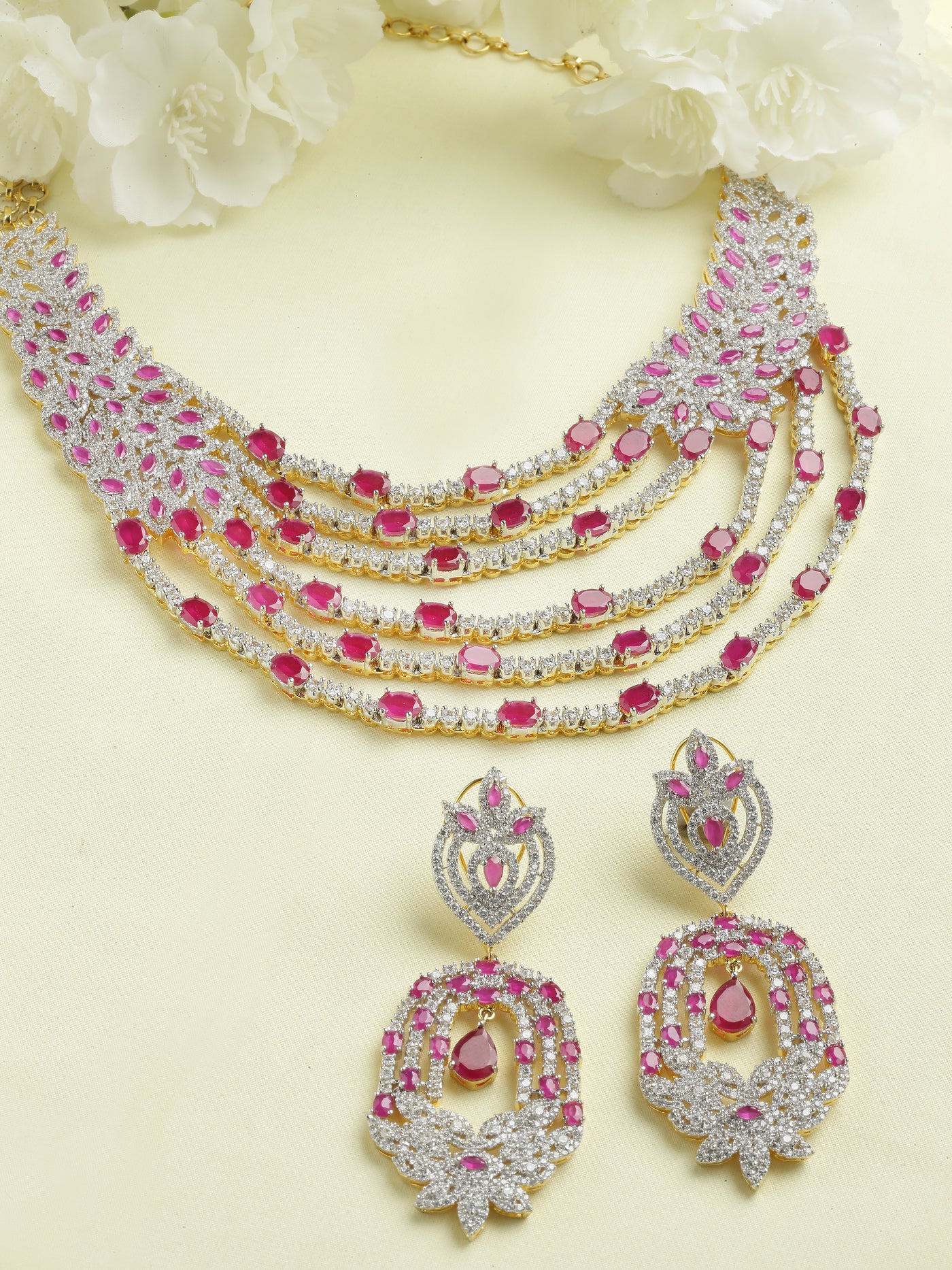 Dhuha Cubic Zirconia Red Jade Necklace Set