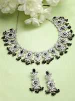 Load image into Gallery viewer, Rumita Silver Finish Cubic Zirconia Black Stone Necklace Set
