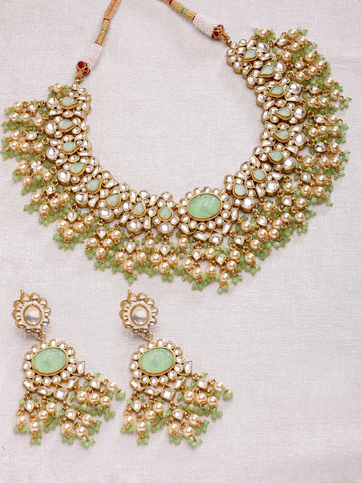 Madrika Kundan Green Stone Necklace Set