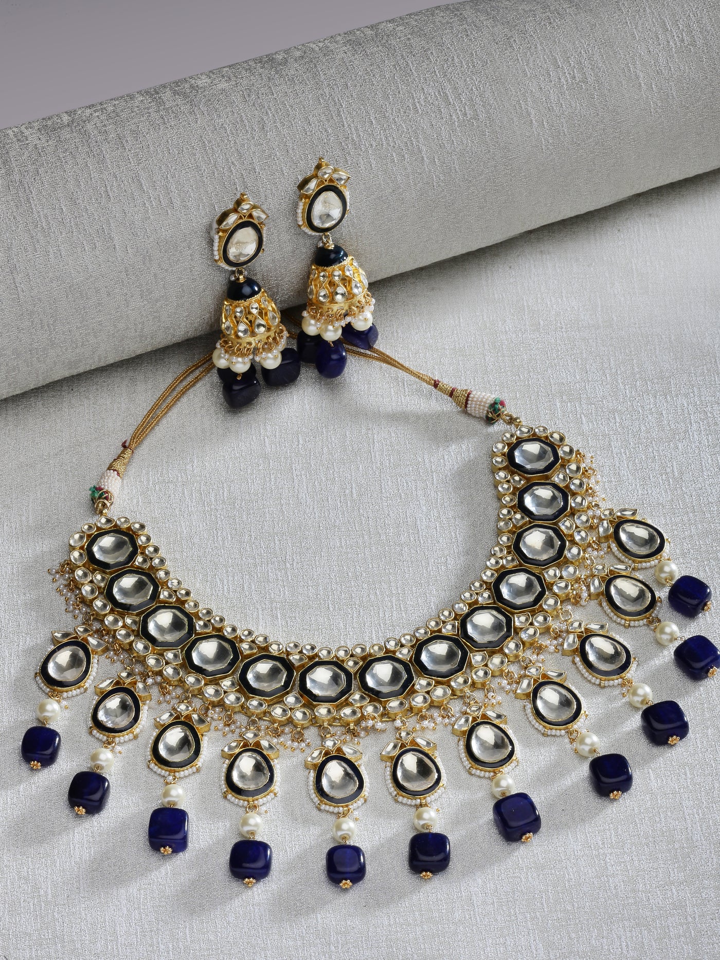 Ashani Blue meena Kari Necklace Set