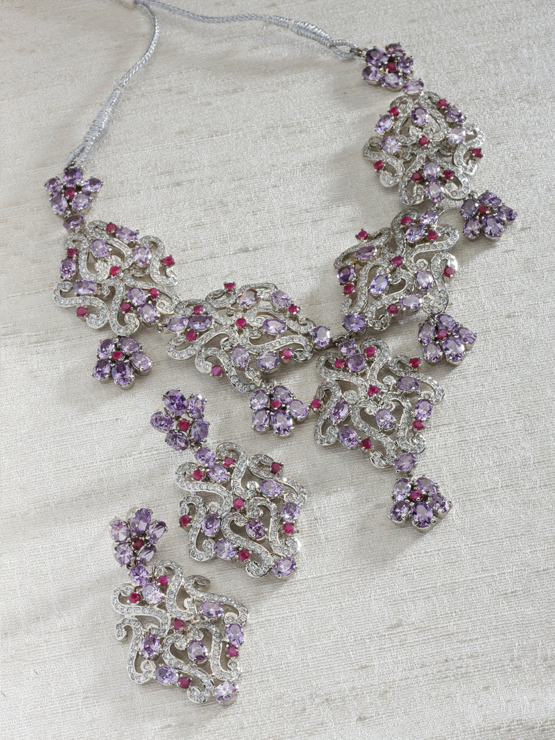 Palash Cubic Zirconia Amethysts Necklace Set