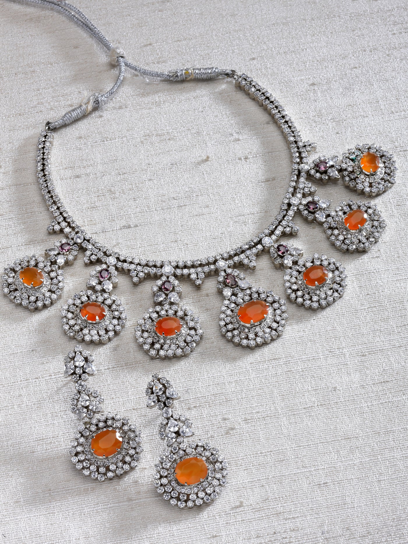 Pal Cubic Zirconia Orange Stone Handcrafted Necklace Set