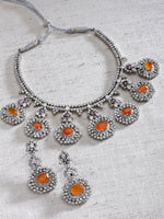 Load image into Gallery viewer, Pal Cubic Zirconia Orange Stone Handcrafted Necklace Set
