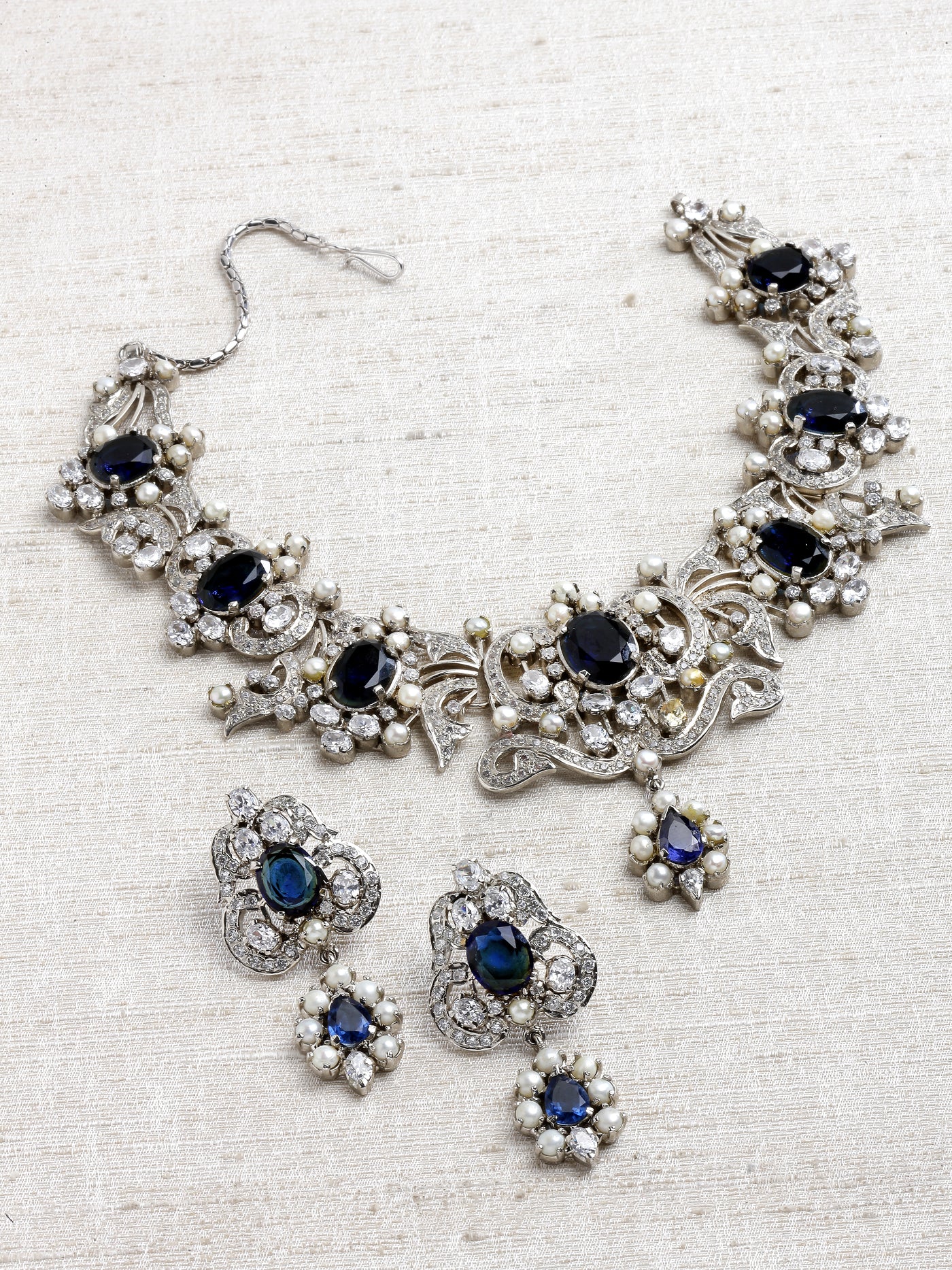 Adah Handcrafted Dark Blue Stone Necklace Set