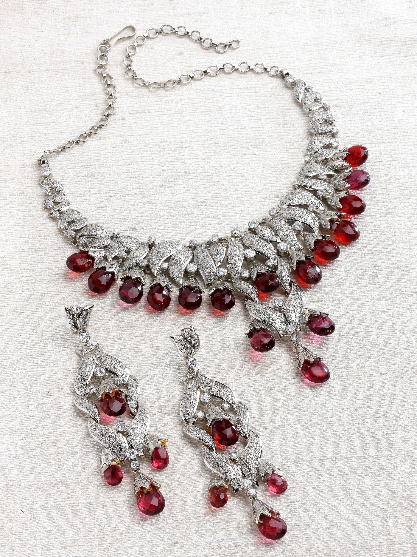 Elina Victorian Zircon Rhodolite Drop Necklace Set