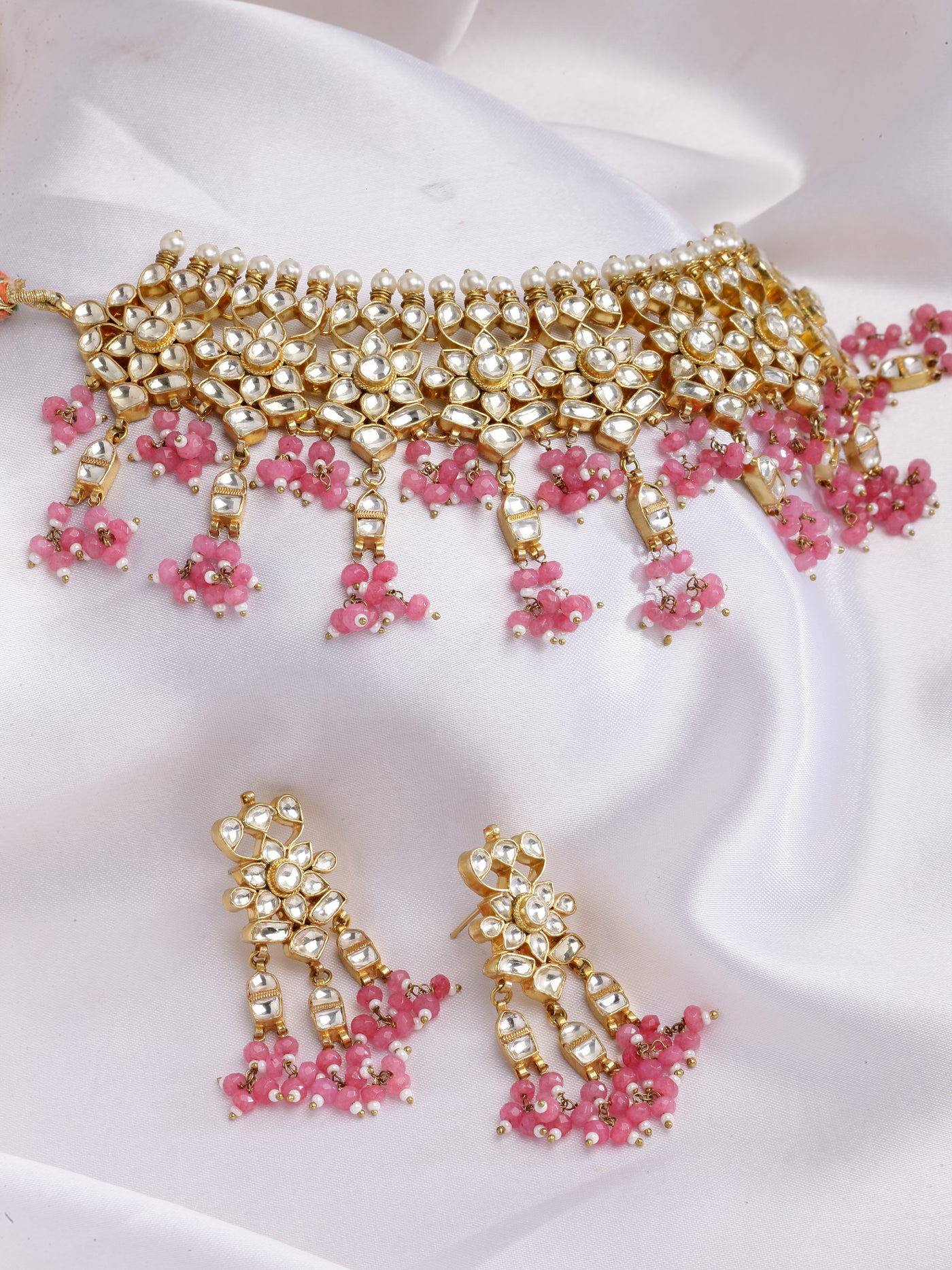 Ritwika Kundan Pink Drop Necklace Set