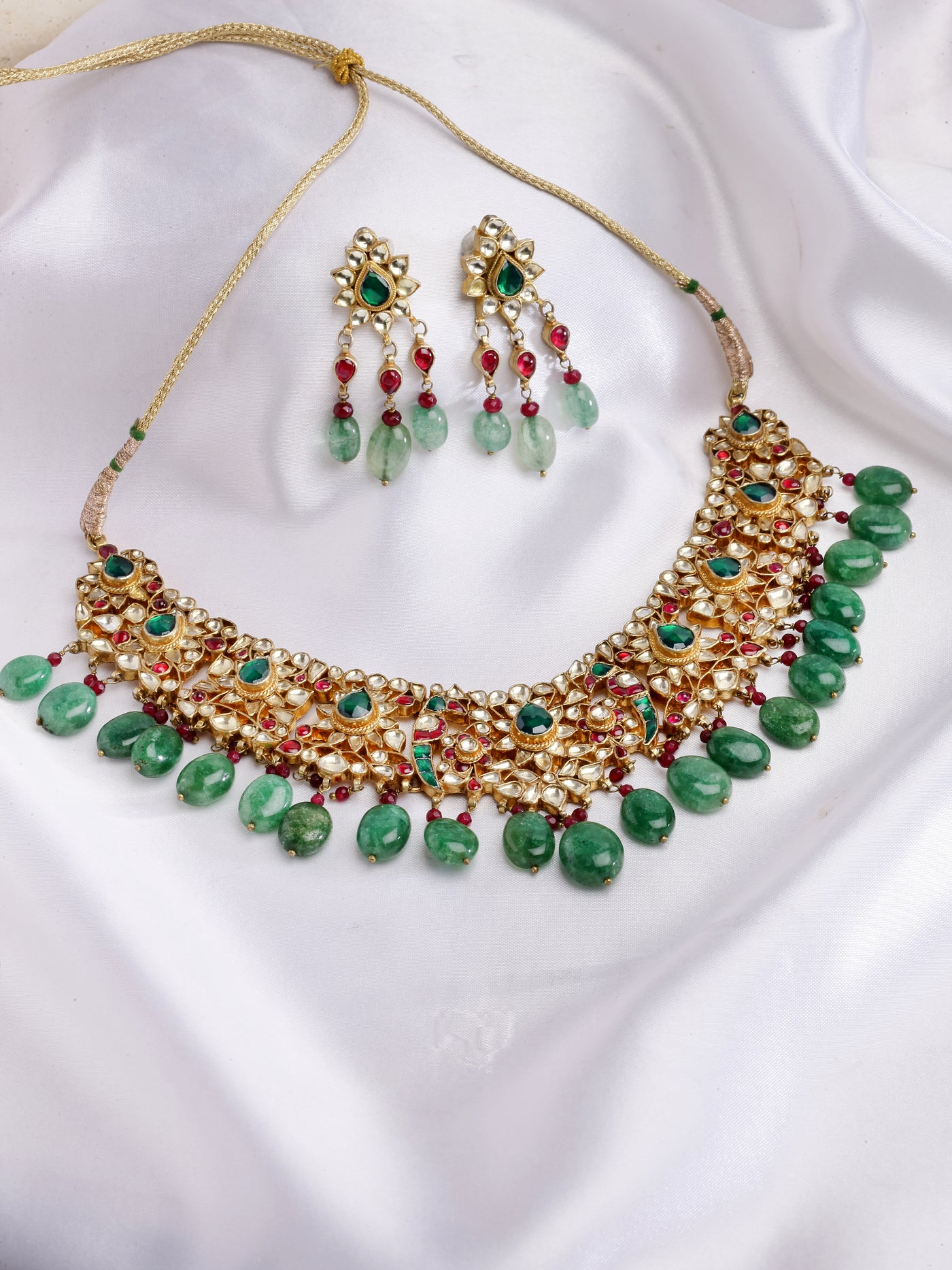 Yamya Jadau Green Drop Necklace Set