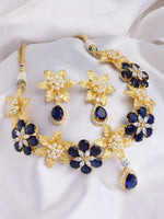 Load image into Gallery viewer, Kairavi Gold Finish Blue Stone Necklace Set
