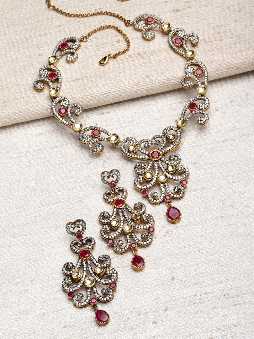 Sasha Kundan Cubic Zirconia Jade Necklace Set