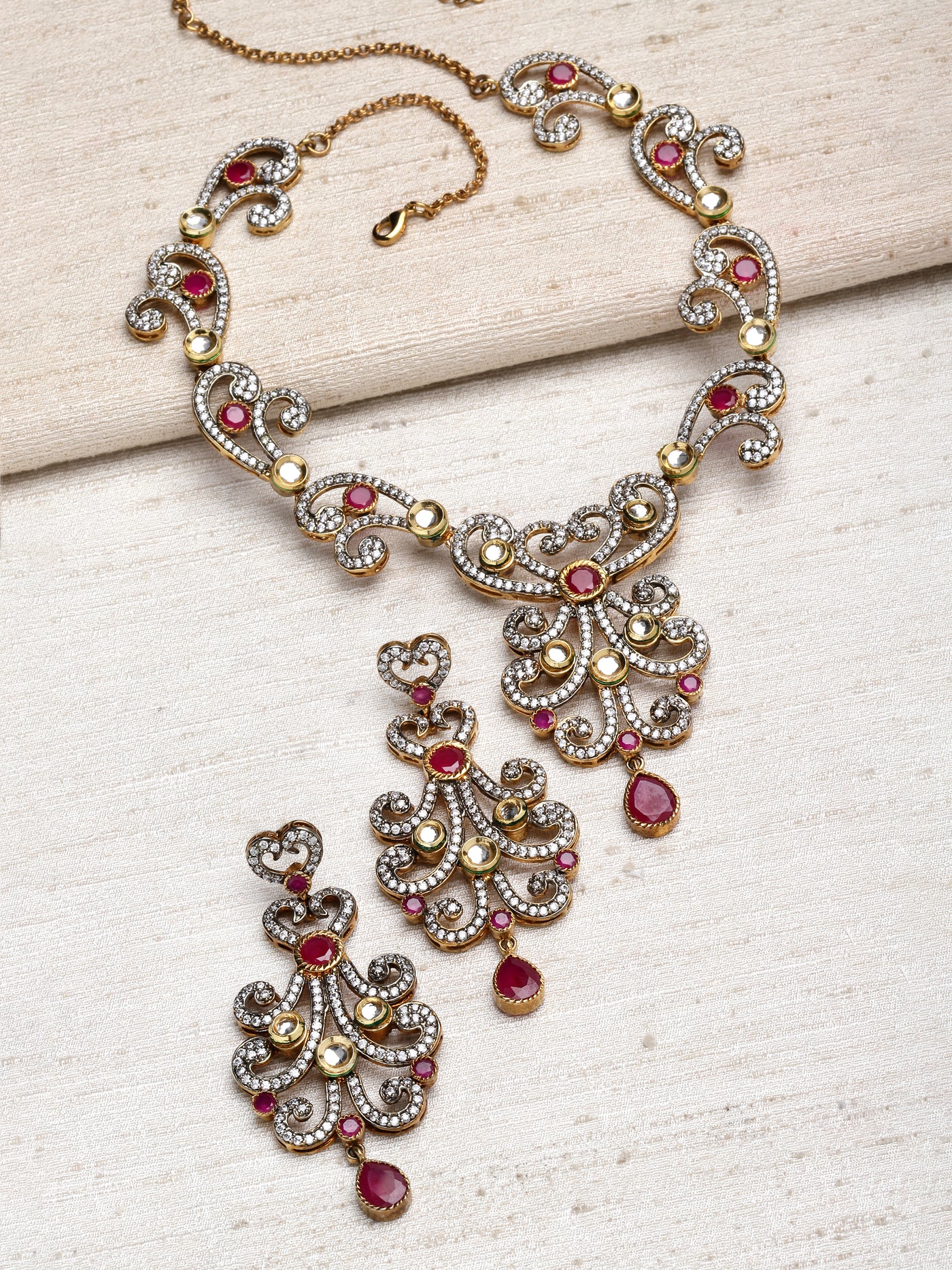 Sasha Kundan Cubic Zirconia Jade Necklace Set