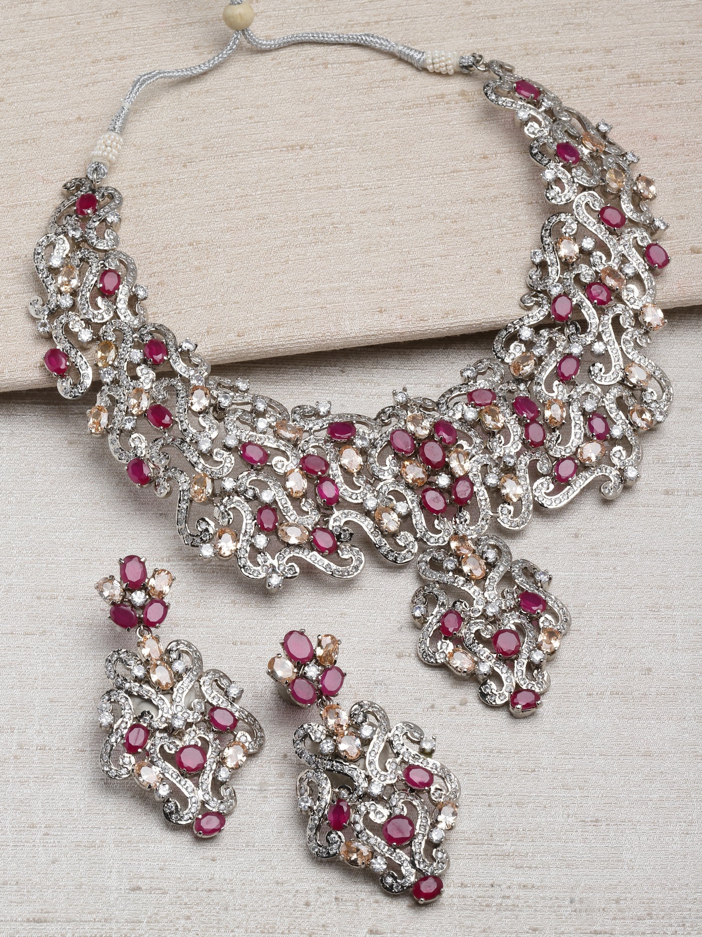 Ushya Cubic Zirconia Red Jade Necklace Set