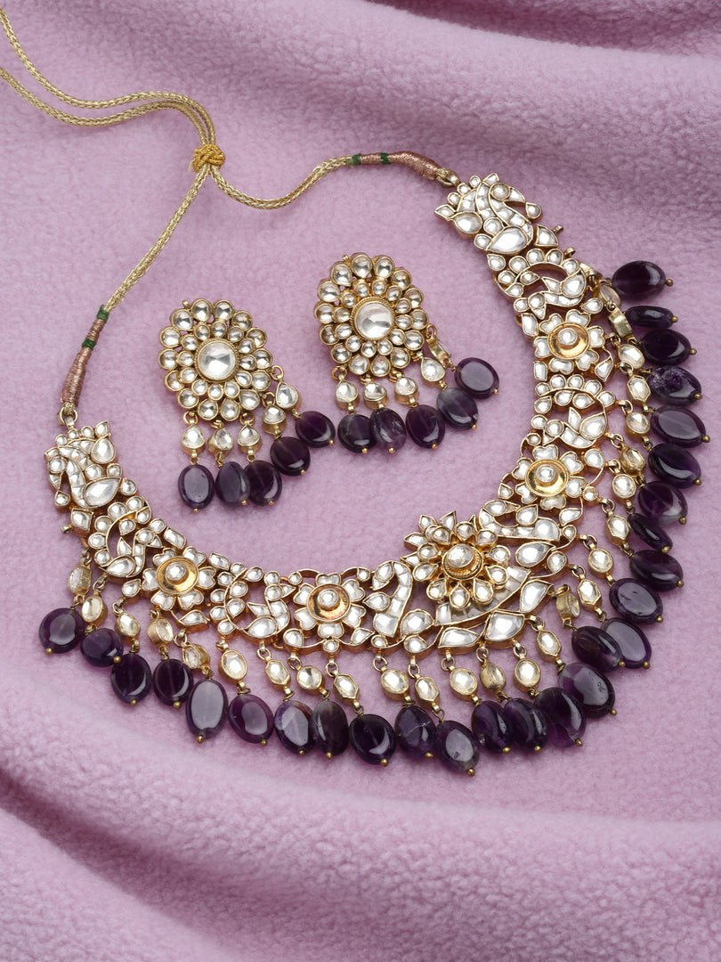 Tapni Kundan Amethysts Drop Necklace Set