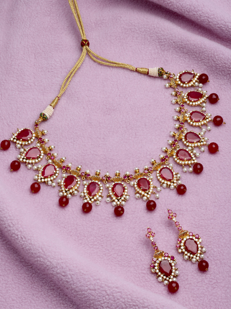 Kriti Gold Plated Ruby Stone Necklace Set