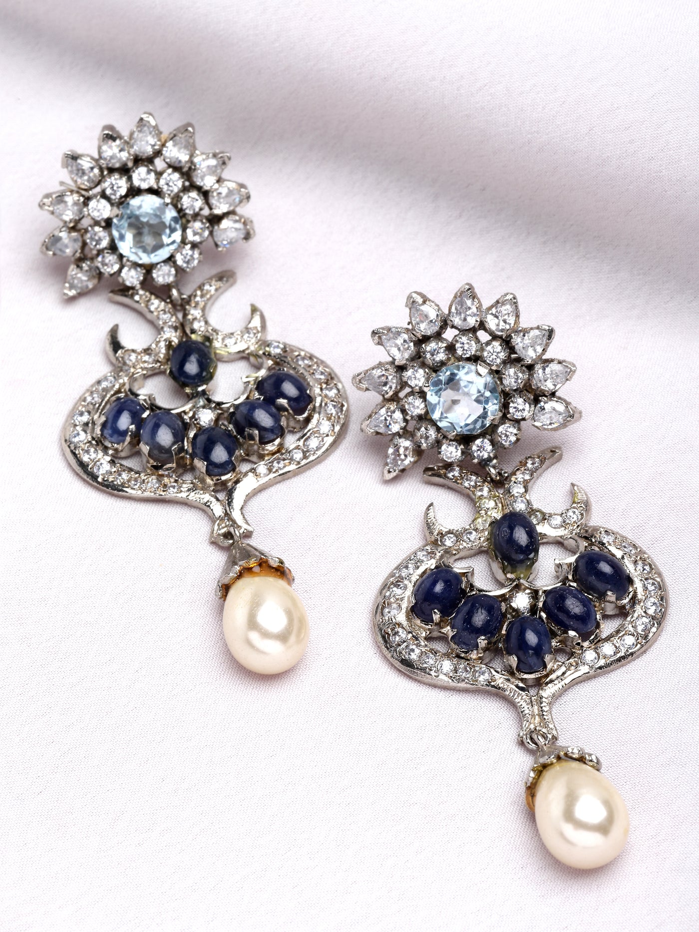 Victorian Blue Stone Pearl Drop Earrings
