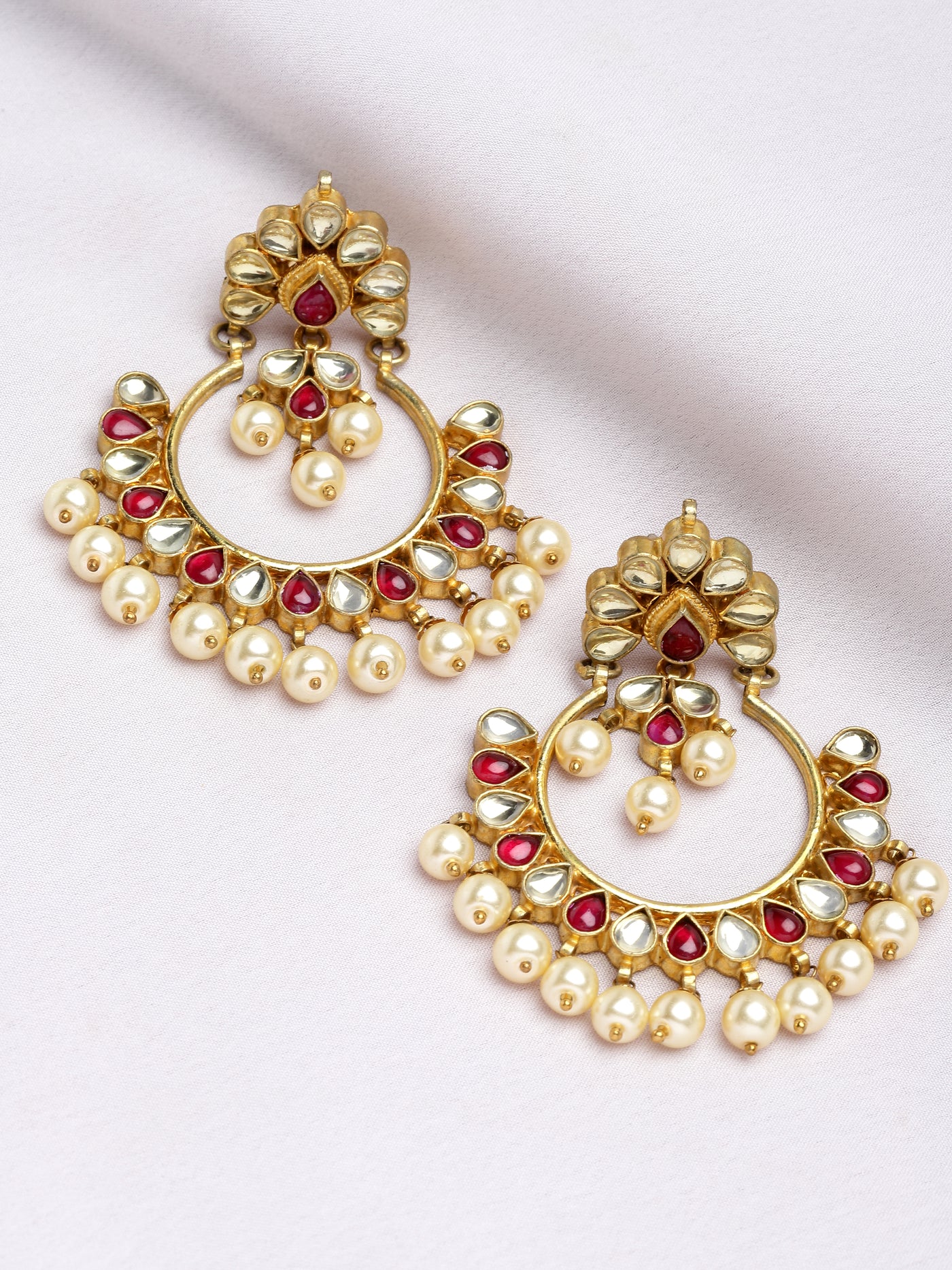 Kundan Rhodonite Pearl Drop Earrings