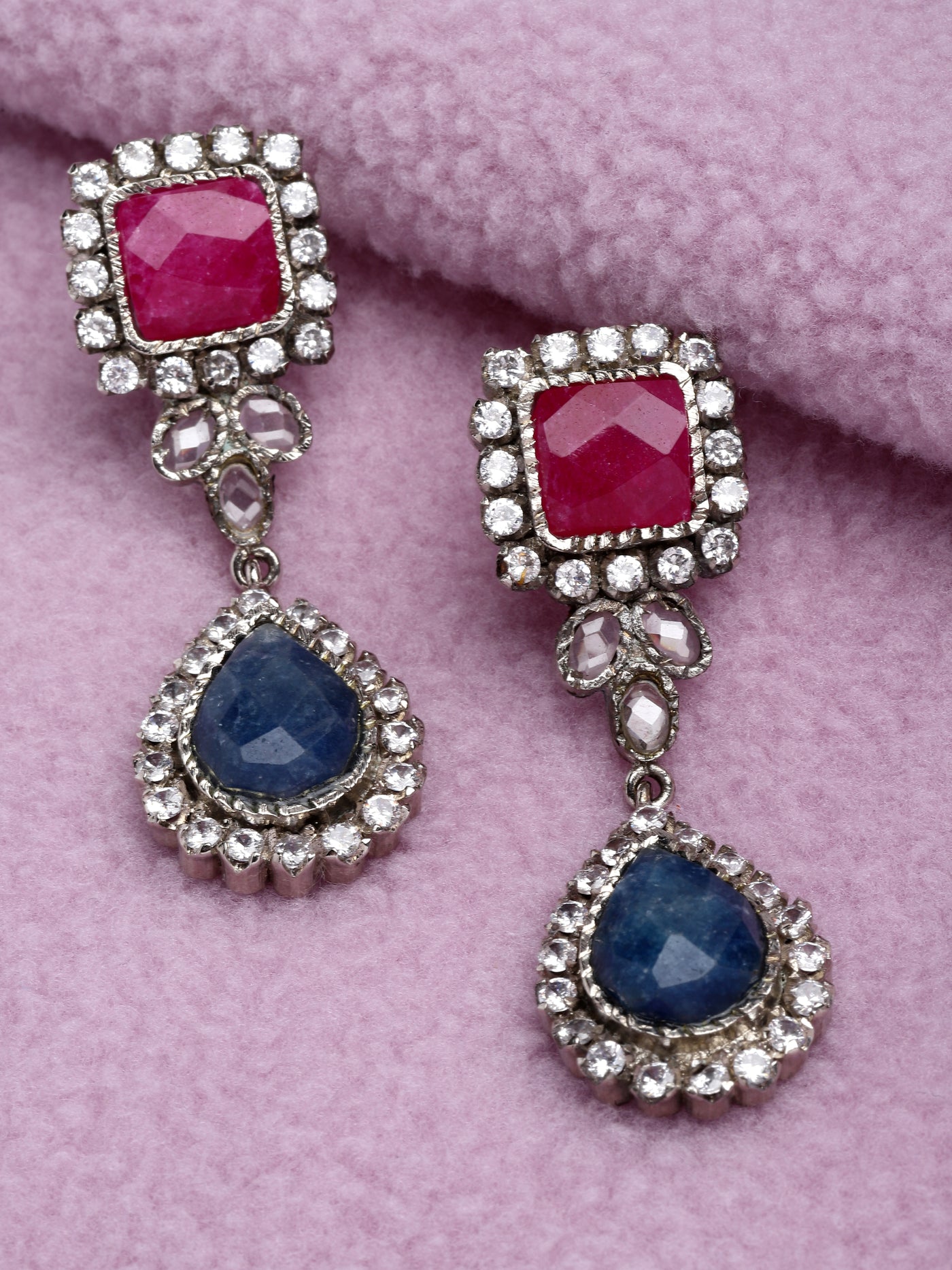 Victorian Cubic Zirconia Ruby Blue Earrings