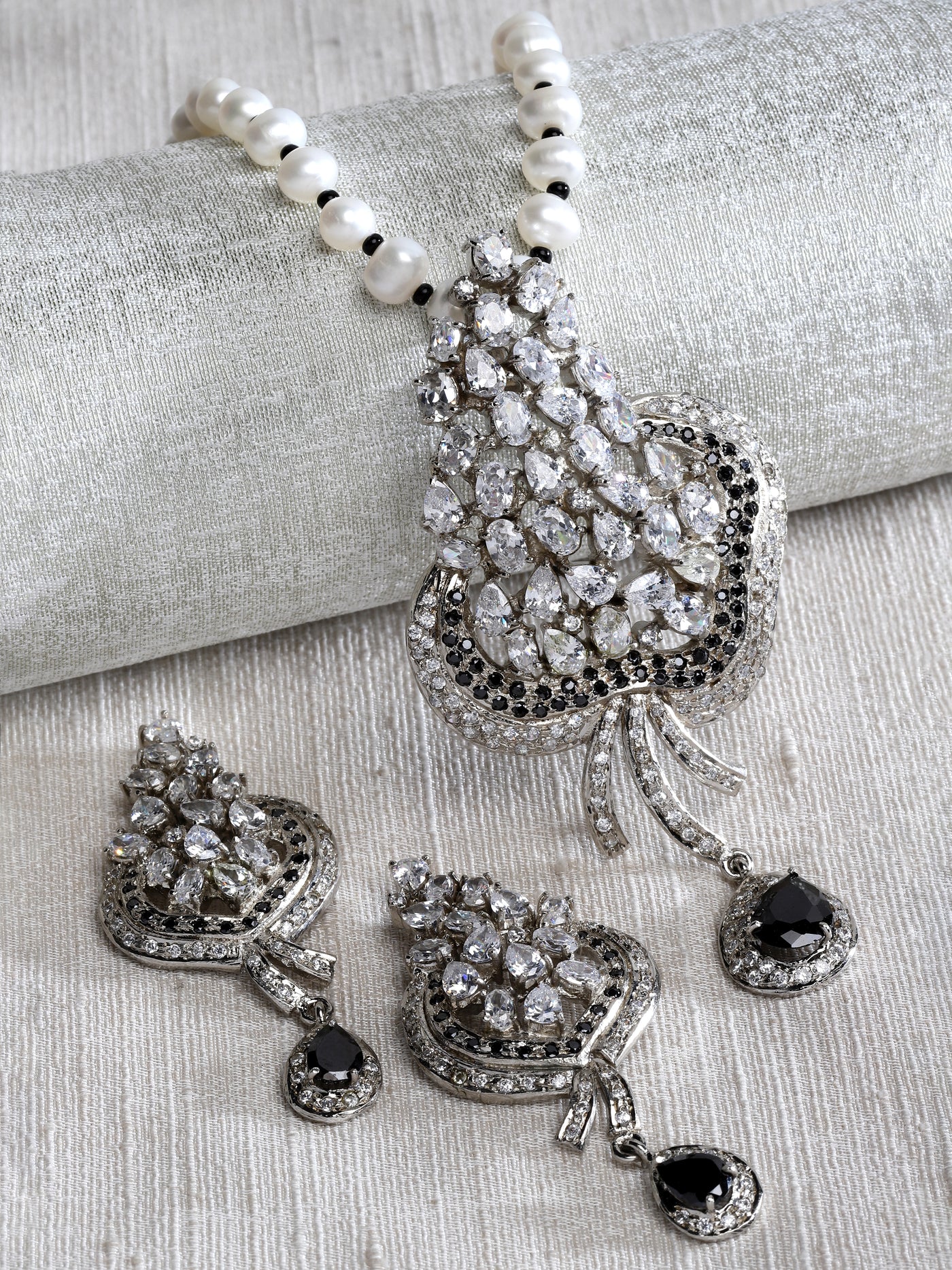 Sharna American Diamond Pearl String Pendant Set