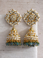 Load image into Gallery viewer, Gold Finish Kundan Jhumki Style Earrings
