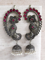 Load image into Gallery viewer, Antique Silver Finish Red Jade Earrings
