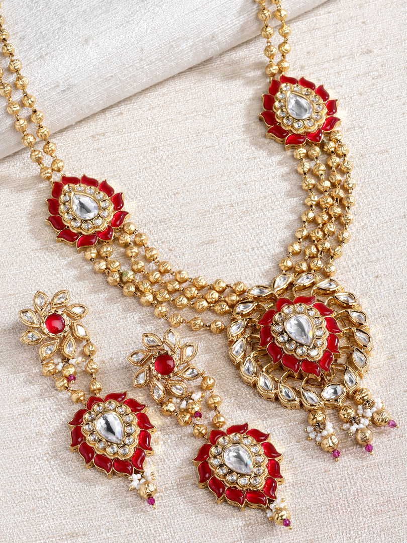Namika Red Jade & Golden Beads Pendant Set